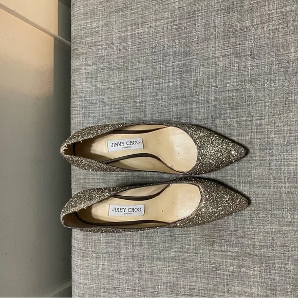 Jimmy Choo Silver Glitter Heels - Picture 2 of 2